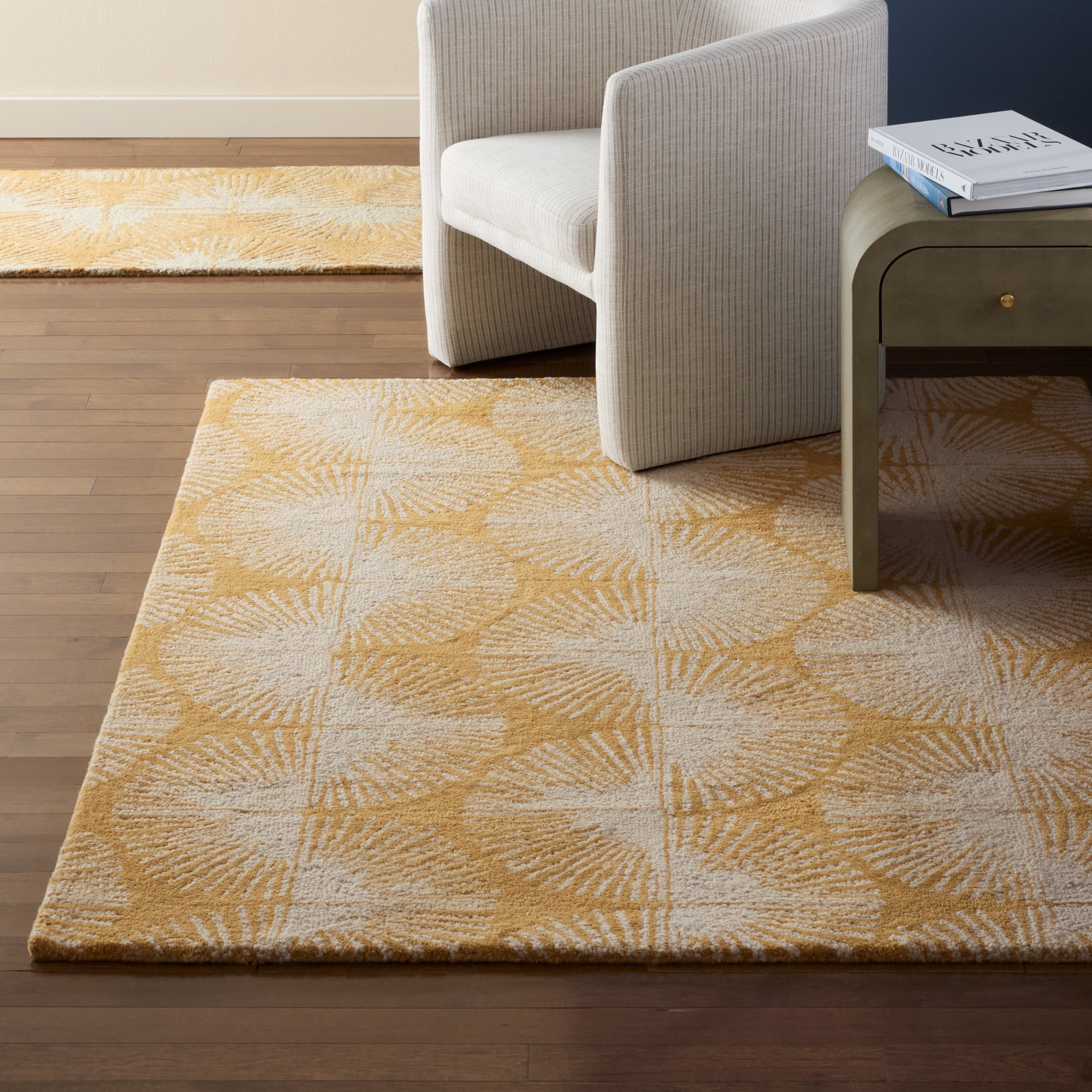 NICOLE MILLER NEW YORK Kendall Slinky Geo Handcrafted Area Rug, 100% Wool Rug, Gold, 9'x12'