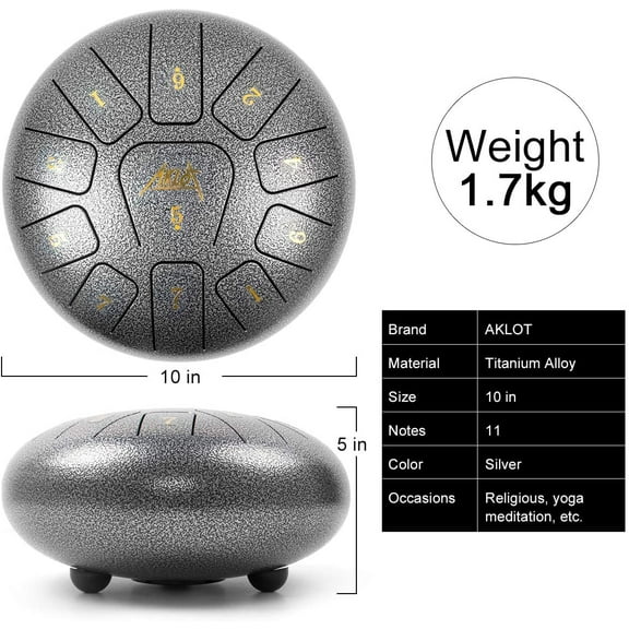 10 Inch Steel Tongue Drum with 11 Notes C , Full Accessory Kit for Beginners & Professionals