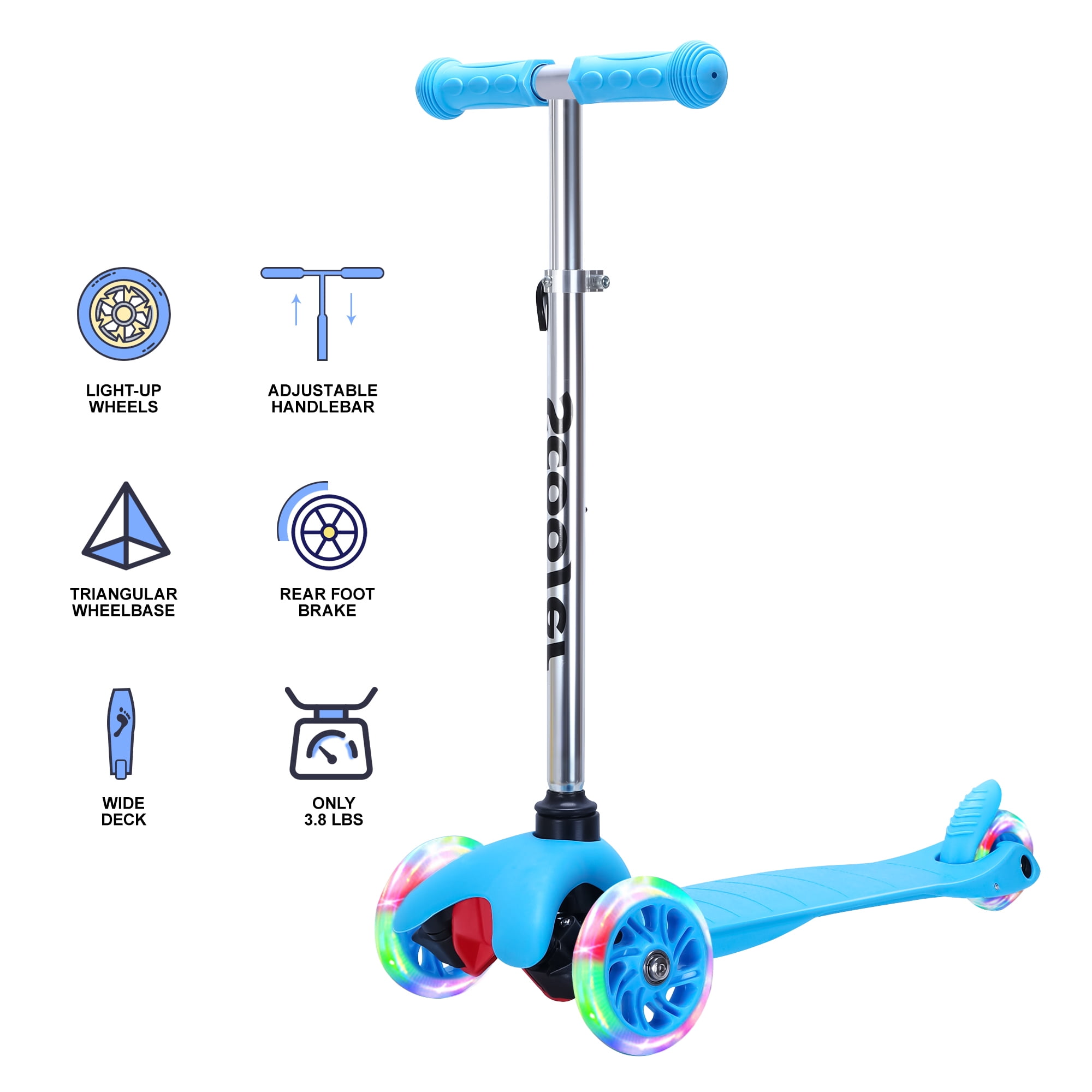 SUGIFT Kids Scooter 4 Adjustable Height Extra-Wide Deck with Brake & 3 PU Flashing Wheels