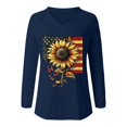 thumbnail image 2 of Bovemsi Women's Fashionable Casual V Neck Sunflower Print Long Sleeve Top T Shirt, Blue Summer Women's Long Sleeve T-Shirts, 5XL, 2 of 5