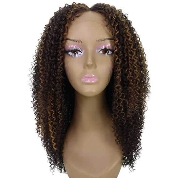 LUXLUXE Serenity Curly Ringlet 22 in Long Lace Front Wig, Heat Resistant Fibers, Medium Brown Color