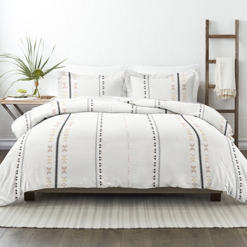 Noble Linens Clay Natural Geo Lines 3-Piece 3-Piece Duvet Cover Set, Full/Queen