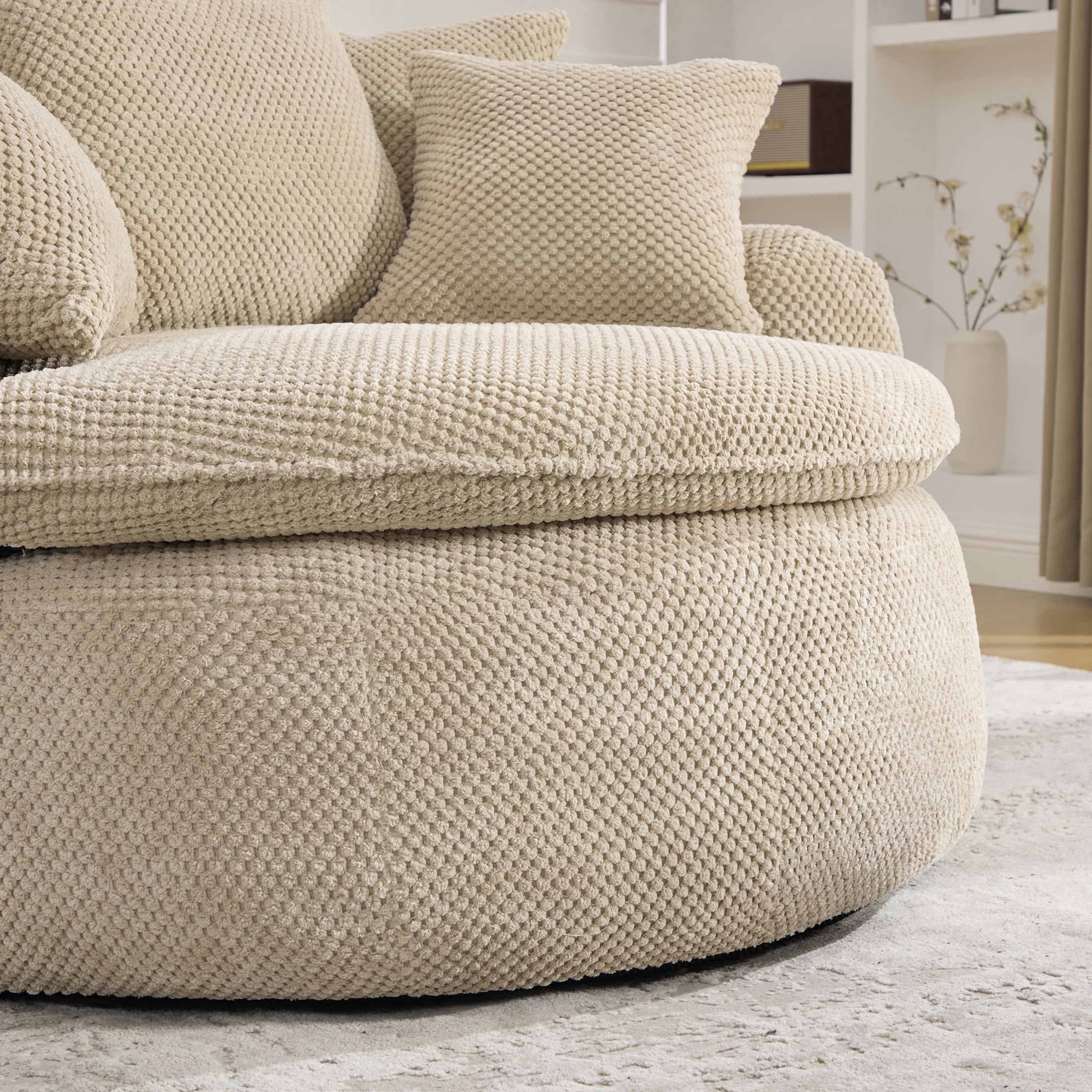 GDF Studio 53.15-Inch Oversized Pumpkin-Shaped Lounge Chair with Footstool Ottoman, Taupe