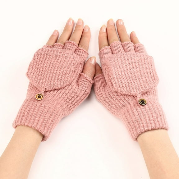 Pink Gloves Mittens for Women Men Winter Knit Convertible Fingerless Gloves Wool Gloves Thermal Gloves Unisex