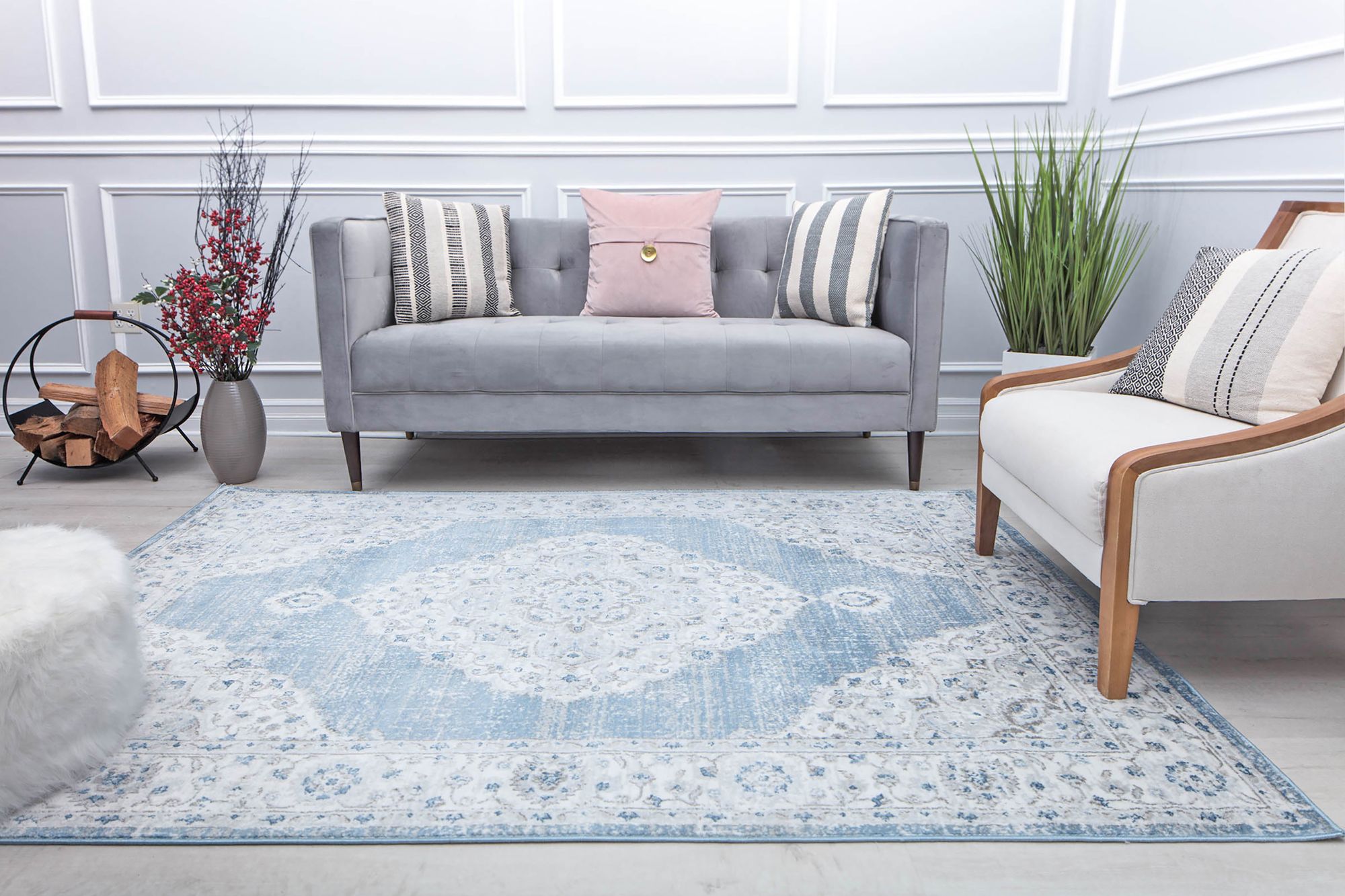 Rugs America Silas SM30E Blue Haze Abstract Vintage White Area Rug, 2'6" x 4'