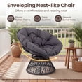 thumbnail image 5 of ELLEGNT Rattan Wicker Lounge Chair - Swivel Papasan with Extra‑Thick Cushion, Metal Frame for Yard or Balcony, Gray, 5 of 10