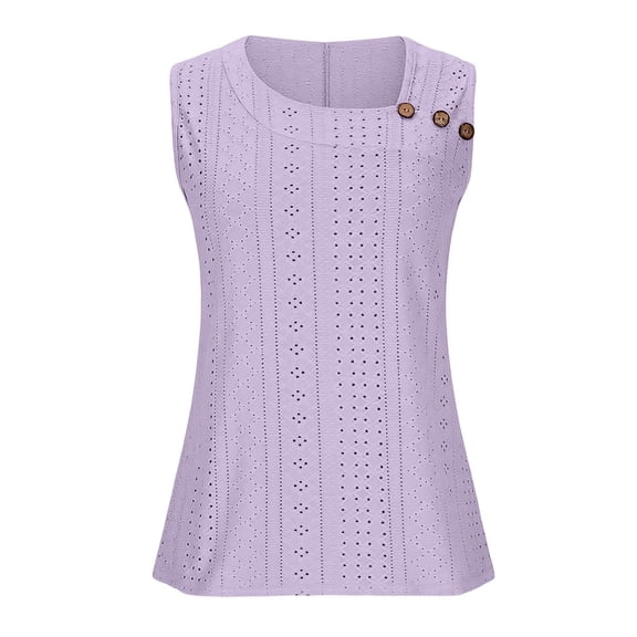Bainana Women T Shirt Solid Color Sleeveless Crew Neck Basic Tee Comfortable Loose Fit Female Street Casual Wear Tops Clothes Light Purple Size L