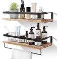 thumbnail image 1 of CHAO Juego de 2 estantes de pared flotantes de madera, toallero y ganchos extraíbles, carga máxima 15 kg para sala de estar, dormitorio, oficina, baño, cocina, 1 of 5