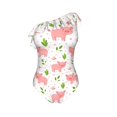 thumbnail image 4 of Yiaed Funny Little Pigs Print Women One Piece Swimsuits Tummy Control One Shoulder Bathing Suits Pattern Ruffle Swimwear-Large, 4 of 8