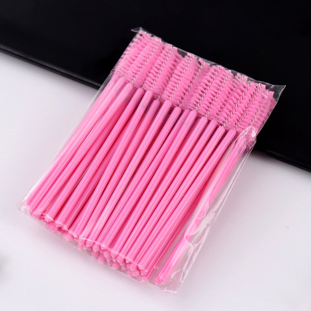 50 pinceles para rímel, pinceles para cejas, limpiador, herramientas de maquillaje, extensión de pestañas postizas (50 pinceles rosas)
