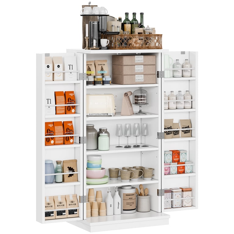 SUNLEI 47-Inch Freestanding Pantry Cabinet With Adjustable Shelves - White Kitchen Storage Cabinet