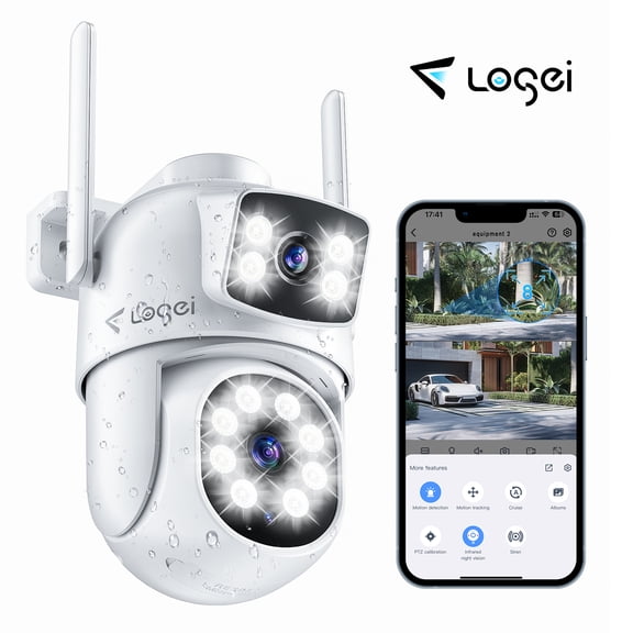 Cámara de seguridad inteligente con visión nocturna, WiFi 4K a 2,4 GHz, doble pantalla, conversación bidireccional, detección de personas, almacenamiento en la nube y tarjeta SD