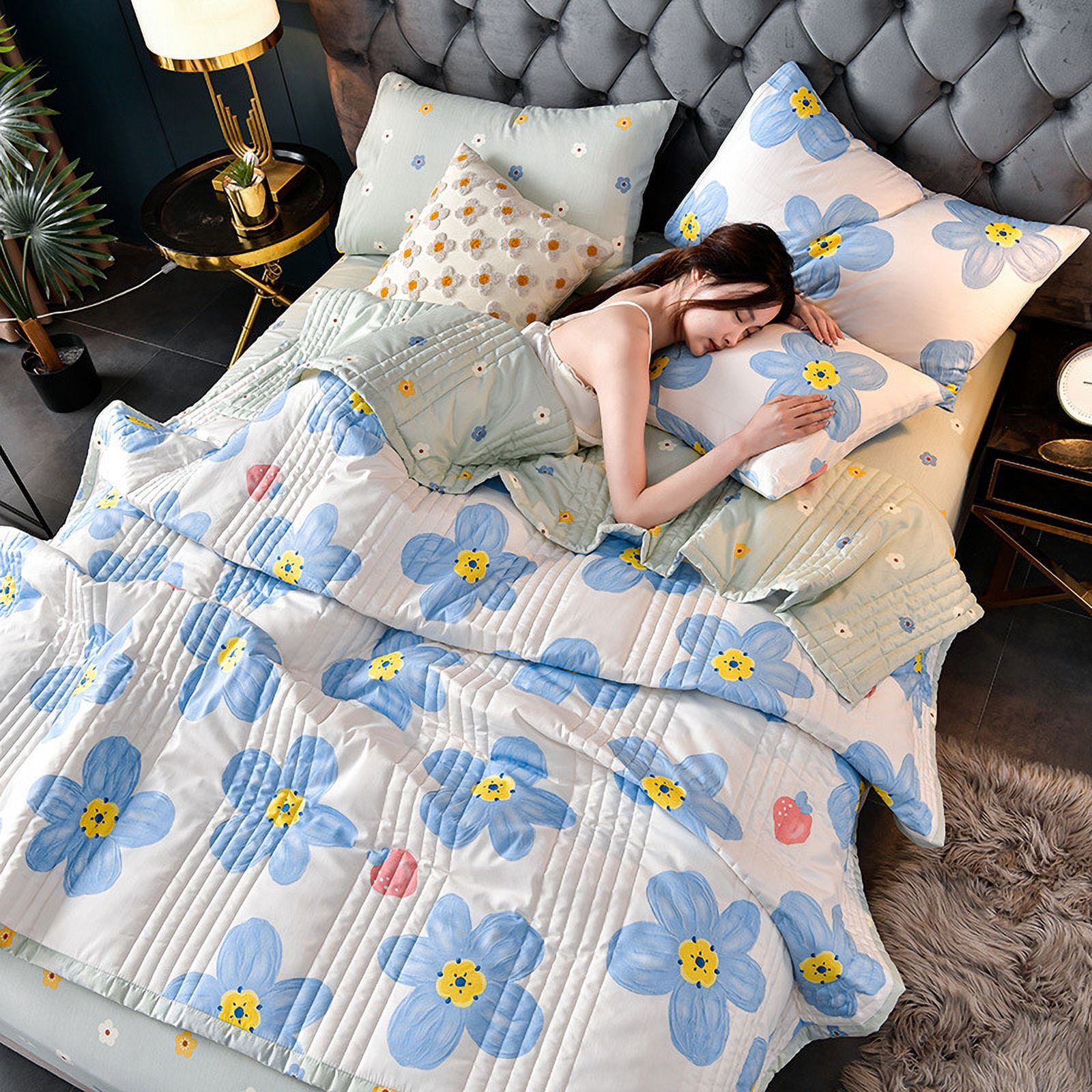 California King Size Quilt, 100% Cotton Washed Summer Cooler Quilt Air Conditioner Quilt，"78.74"l*91.05"w