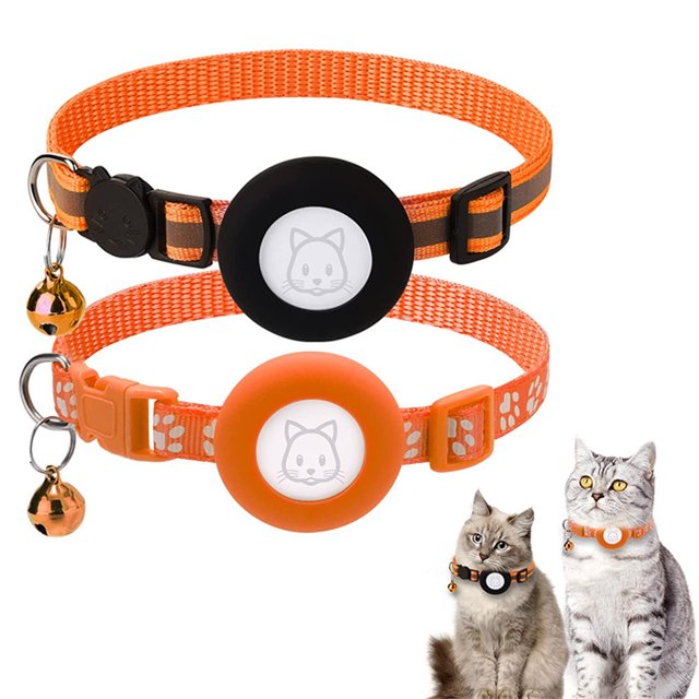 2 uds Collar de gato-Collar de gato Airtag naranja soporte de etiqueta de aire impermeable hebilla de seguridad, Collar de gato antiestrangulamiento, Collar de gato personalizado oso de fresa Electrónica