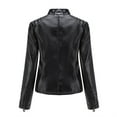 thumbnail image 4 of AZoiNM Women's Solid Textured PU Leather Jacket Stand Collar Casual Long Sleeve Coat, 4 of 13