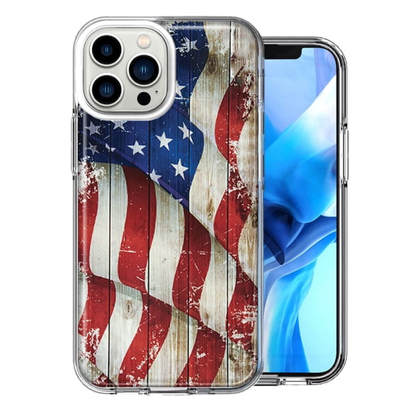MUNDAZE Case for Apple iPhone 15 Pro Max Slim Hard Shell Soft TPU Hybrid Shockproof Heavy Duty Protective Phone Cover - Vintage USA Flag