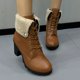 thumbnail image 4 of NECHOLOGY Botas Mujer Zapatos Botines mujer Botas de tobillo de tacón grueso con cordones de cuero de Color sólido con aislamiento de felpa de invierno de estilo británico para mujer (Brown, 7.5), 4 of 6