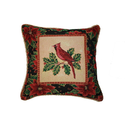 Pillow Perfect Holiday Cardinal on Snowy Branch Throw Pillow Silver/Red 16.5 x 16.5 