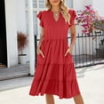 thumbnail image 2 of Vestido de Verano de Manga Corta para las Mujeres Moda Casual Cuello en V Vestido con Ruffles, Poliéster Ligero de Color Sólido para Fiestas, Bodas Y Diario, 2 of 8