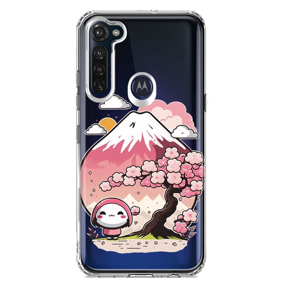 MUNDAZE Motorola Moto G Stylus Shockproof Clear Hybrid Protective Phone Case Kawaii Manga Pink Cherry Blossom Fuji Mountain Mochi Girl Cover
