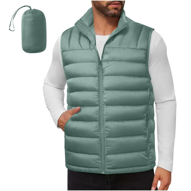 Men's Lightweight Jacket Solid Color Sleeveless Multifunctional with Storage Bag Warm and Windproof Casual Travel Jacket