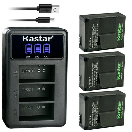 Image of Kastar 3 Pack Battery and LCD Triple USB Charger Compatible with EHANG 4K Sports Camera EHANG GHOSTDRONE 2.0 RC Quadcopter EHANG GSC-200K Battery