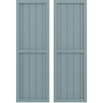 Ekena Millwork 17 1/2"W x 66"H Americraft Five Board Exterior Real Wood Two Equal Panel Framed Board-n-Batten Shutters (Per Pair), Peaceful Blue