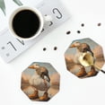 thumbnail image 4 of Honeii Hiking Duck print Leather Coaster Set of 4, ideal for safeguarding your furniture from drinks spills and effortless cleanup-Octagon, 4 of 6