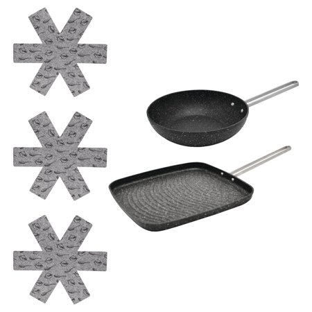 The Rock 10  Aluminum Grill Pan  7.08  Wok Pan & Set Of Pot Protectors  Dishwasher Safe