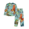 thumbnail image 2 of Junzan Retro Seamless Flying Butterflies Print Womens Pajama Sets,Long Sleeve Button Down For Women Pjs 2 Piece, 2 of 9