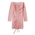thumbnail image 3 of Miluxas Women's off the Shoulder Mini Dress Ruched Drawstring Long Sleeve Bodycon Dresses Elegant Ruched Party Club Dress for Women Pink, 3 of 8