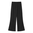 thumbnail image 3 of TiaoBug Women's Wide Leg Pants Casual Palazzo Flared Pants Elastic Waist Chiffon Loose Trousers Black XXL, 3 of 5