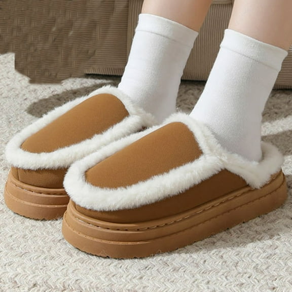 SYMSHOES Womens Coffee Plush Warm Mule Slippers - Non-Slip Thick Sole Nylon Spandex, Soft Durable Warm Lined, US Sizes 5.5-10 for Indoor & Casual Outdoor,Size 38