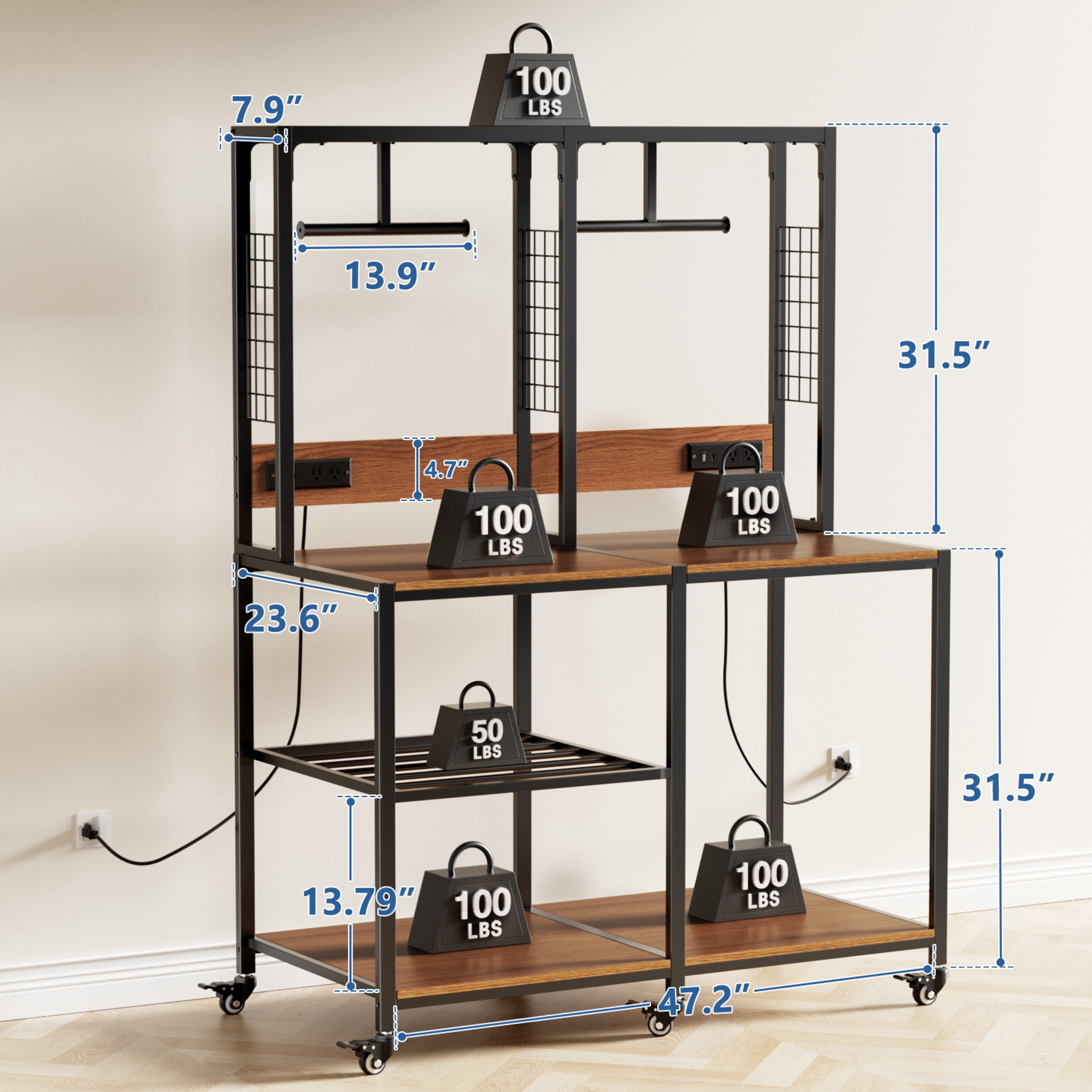 Noble House Double 3D Printer Stand with Filament Storage, Heavy-Duty Metal Dual Workbench with Lockable Wheels, Black