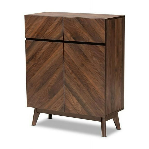 Baxton Studio Hartman Mid-Century Modern Walnut Brown Finished Wood Shoe Cabinet