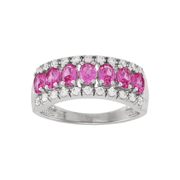 Women's Finecraft Pink Sapphire Band Ring with Cubic Zirconia in Sterling Silver, Size 8
