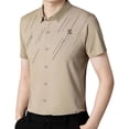 thumbnail image 1 of Camisa de manga corta para hombre, informal, con solapa, ligera, para uso diario, para hombre caqui, 1 of 9