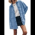 thumbnail image 2 of Chaqueta Vaquera de Gran Tamaño para Mujer, Informal, con Botones, de Larga, Azul S, 2 of 7