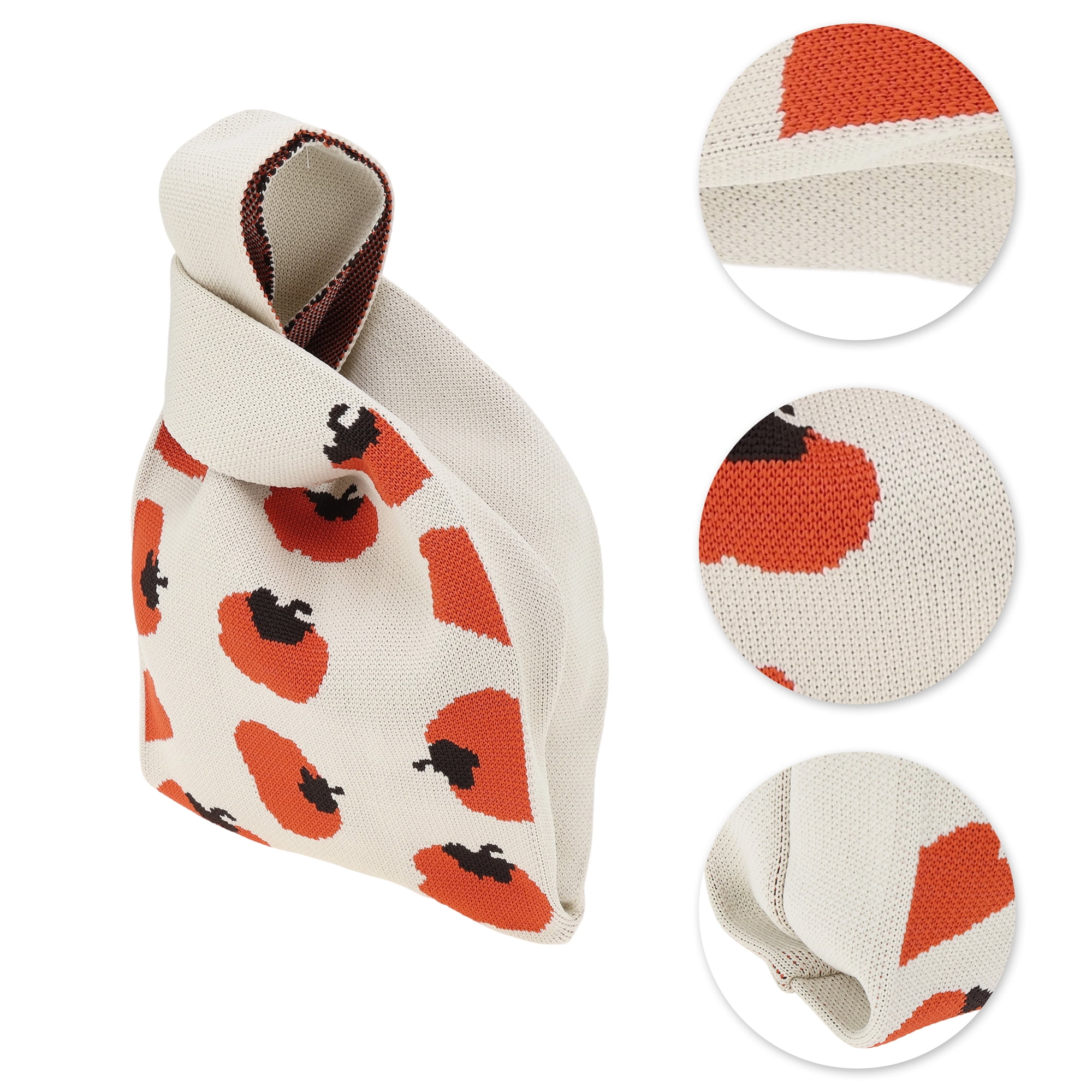 Unique Bargains Fruit Pattern Knitted Wrist Bag Beige Orange Red Black 1 Pc