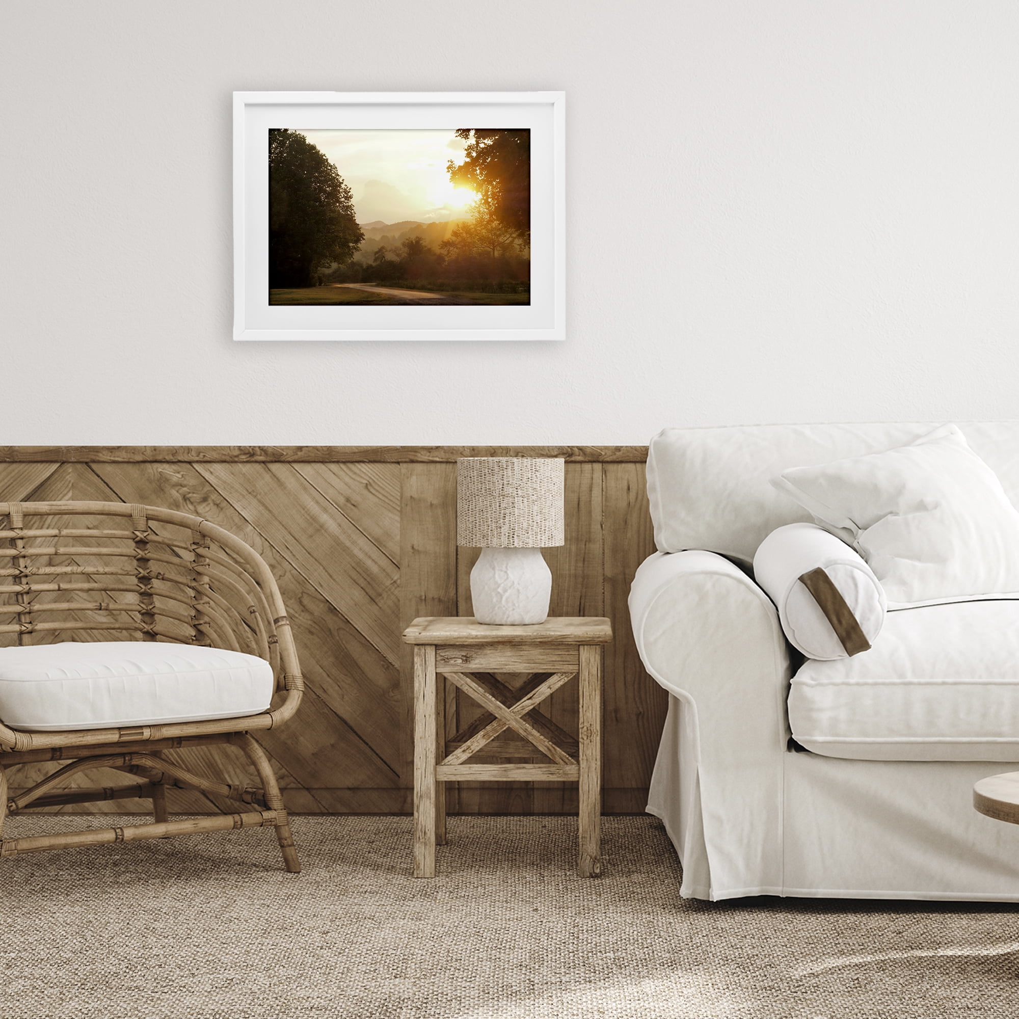 Stupell Industries Golden Morning Between Trees White Framed Print Under Glass, design by Gail Peck