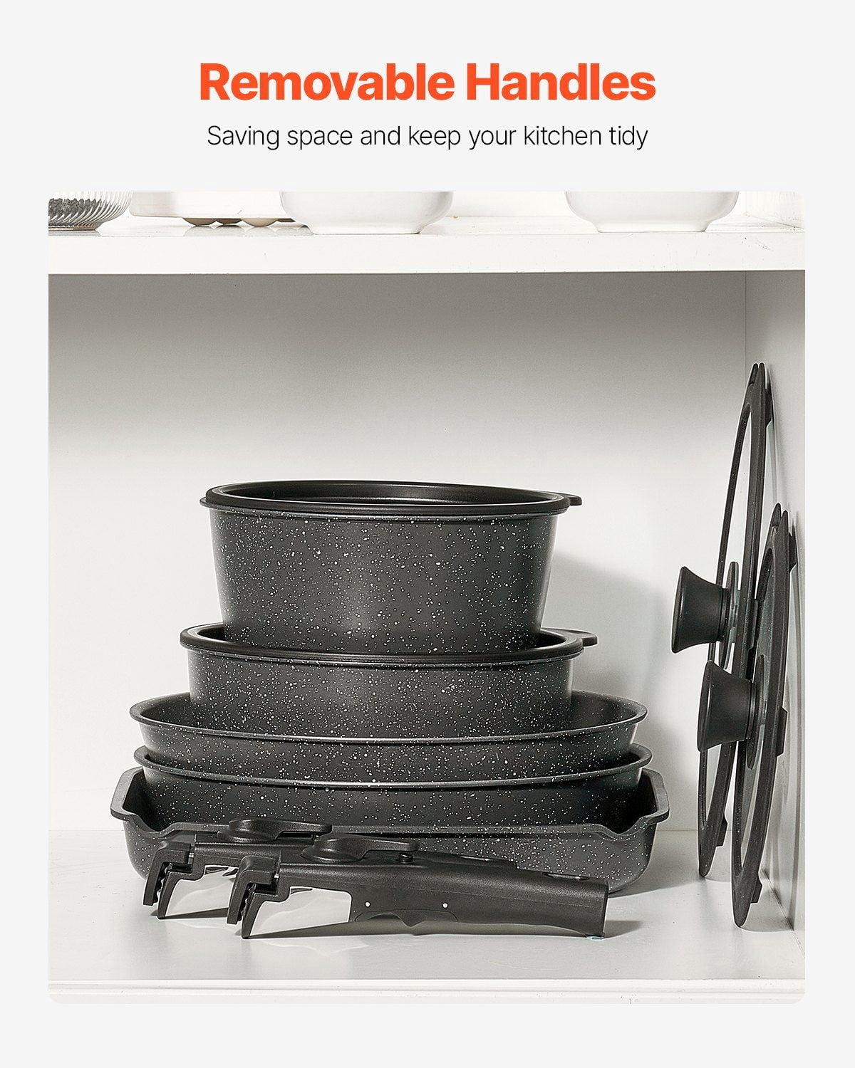 17 Piece Pots and Pans Set Nonstick Granite Coating Kitchen Cookware Induction Compatible Black