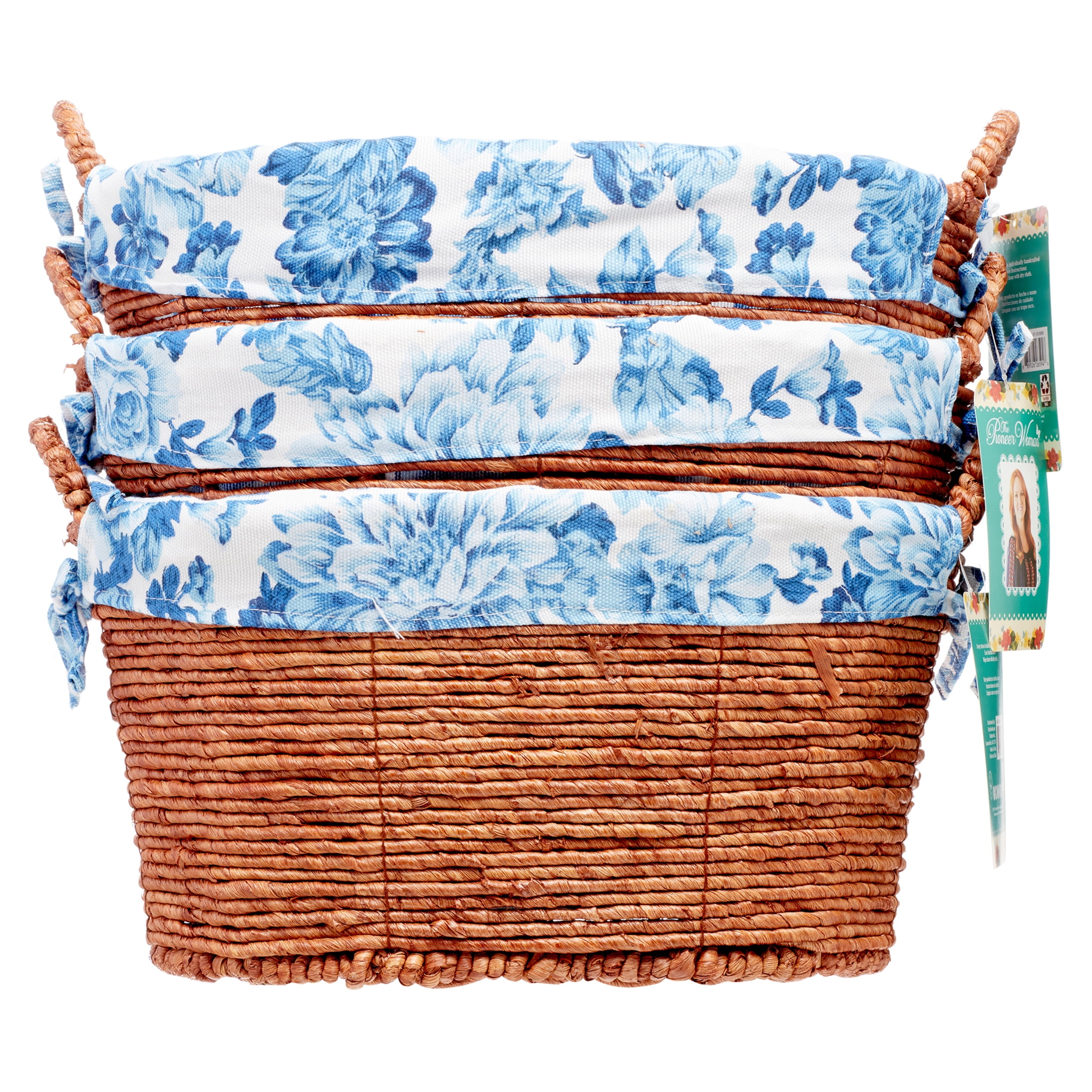 Pioneer Woman Oval Blue Floral Maize Basket, Set of 3