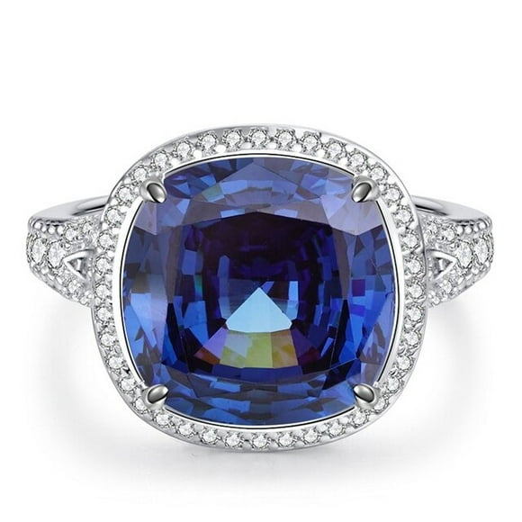 925 Sterling Silver Sugar-loaf Cut 10ct Paraiba Tourmaline Sapphire High Carbon Diamonds Gemstone Jewelry Women Ring