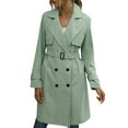 thumbnail image 1 of Gupgi Gabardina de doble botonadura para mujer, abrigo clásico con solapa y cinturón,Green, 1 of 3