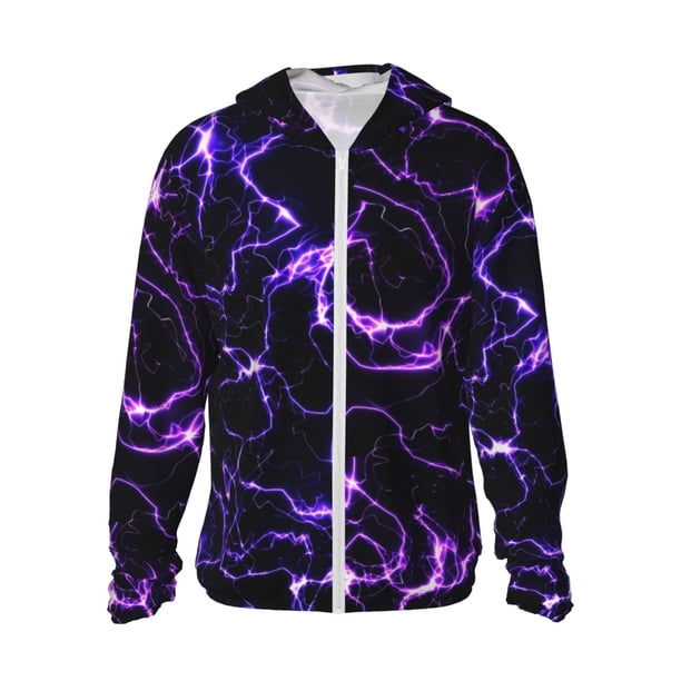 Fotbe Galaxy Lightning Chaqueta con Protección Solar UPF 50+ para Hombre y Mujer, Camisa con Capucha y Bolsillos-3X-Large