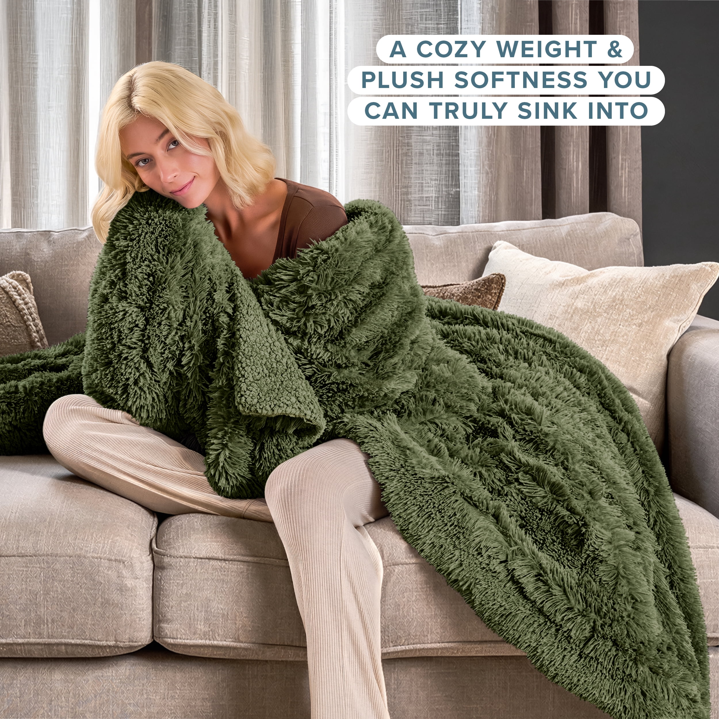 Bare Home Shaggy Blanket - 90" x 108" - Ultra Soft Fleece - King, Cypress