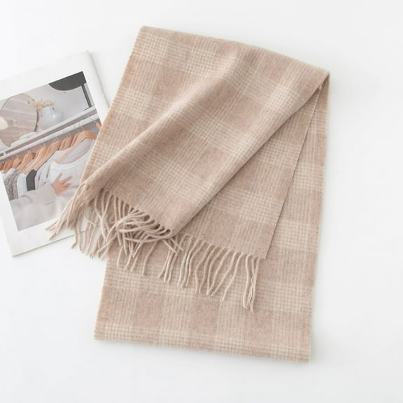 Nvzi-c Womens Wool Scarf Plaid Winter Scarves Blanket for Women Tassel Warm Soft Large Long Shawl Scarves Chunky Lattice Scarf，Style J,Camel striped grid