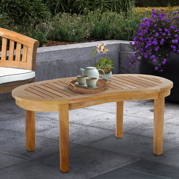 Teak Wood Peanut Outdoor Patio Coffee Table, A-Grade Teak Wood