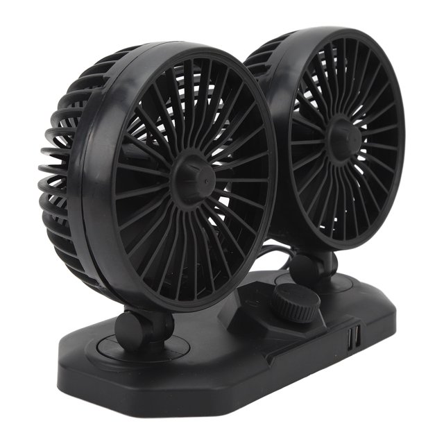 Ventilador de Refrigeración para Coche Ventilador de Aire de Refrigeración de Doble Cabeza Ajustable Ventilador de Refrigeración de Coche con Interfaz USB Dual para Coche SUV