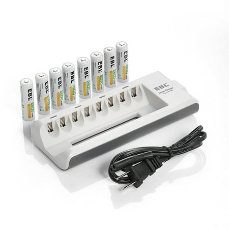 EBL 8-Pack 1.2v AA 2800mAh Rechargeable Batteries + 8 Bay 808 Battery Charger for AA AAA Ni-MH Replacement
